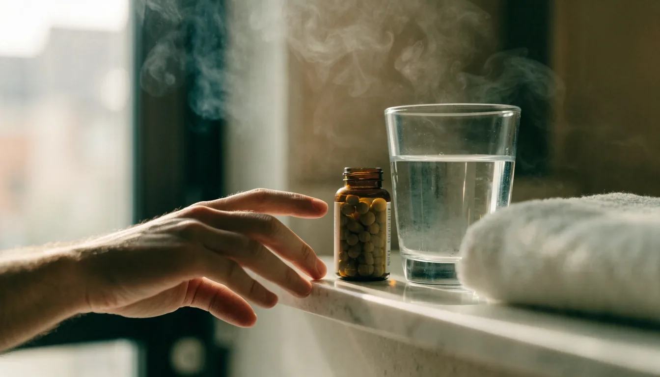 A man walking out of a tall-windowed room into morning light